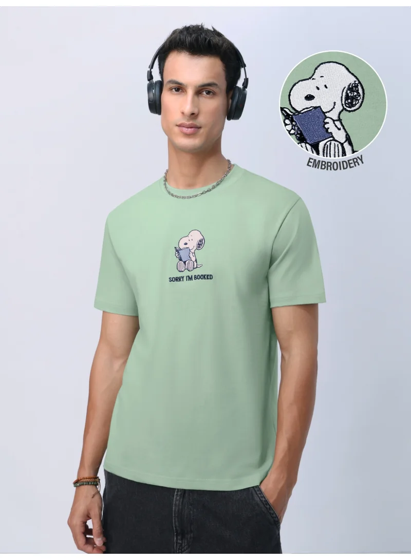 The Souled Store The Souled Store Men Peanuts Green Embroidered Relaxed T-Shirts