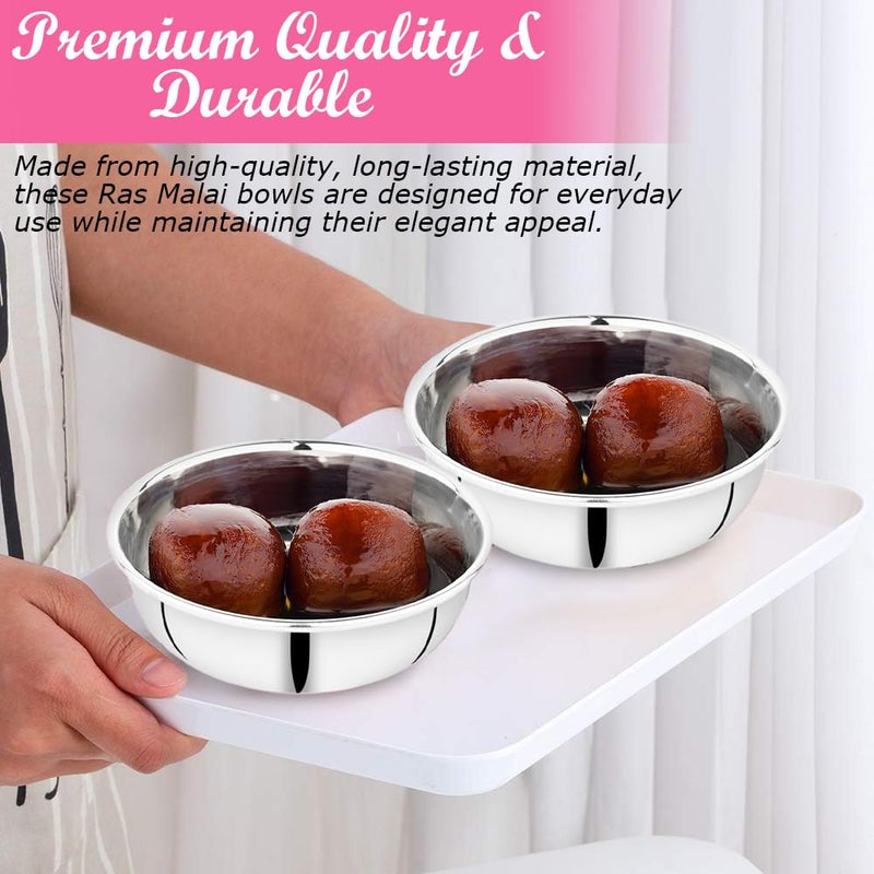 Ammantran Ammantran Stainless Steel Ras Malai Bowl 300 ML- Pack of 8 | Premium Dessert, Curd & Curry Serving Bowls | Ideal for Serving Delicious Sweets, Snacks, Ice Cream, etc - Image 3