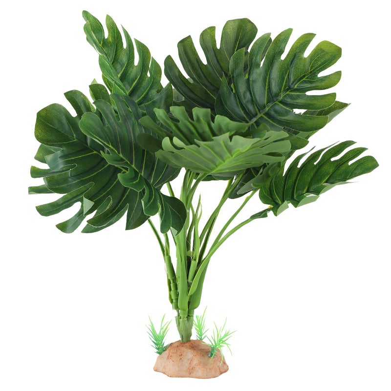 IBWell Reptile Plants - Tortoise Habitat Accessories, Artificial Spider Plant for Gecko, Ball Python, Terrarium Decor - Monstera - Image 1