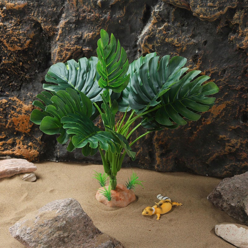 IBWell Reptile Plants - Tortoise Habitat Accessories, Artificial Spider Plant for Gecko, Ball Python, Terrarium Decor - Monstera - Image 5