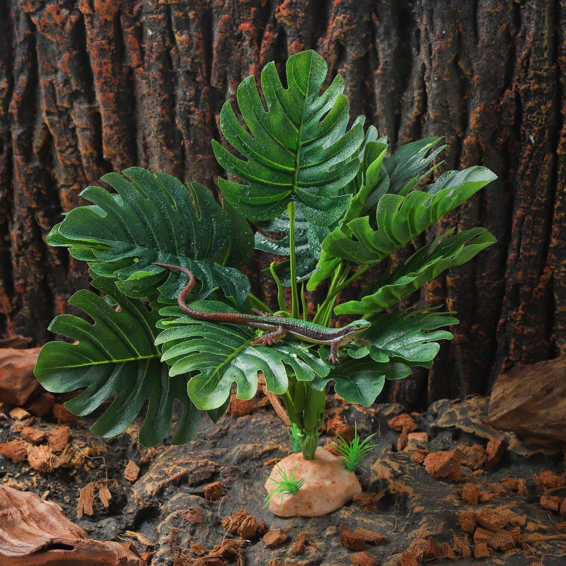 IBWell Reptile Plants - Tortoise Habitat Accessories, Artificial Spider Plant for Gecko, Ball Python, Terrarium Decor - Monstera - Image 4
