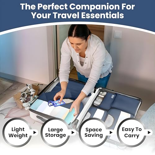OCEANEVO Ethylene_Vinyl_Acetate Set of 10 Packing Cubes With Luggage Tag & Toothbrush Holder Travel Organiser Bags for Luggage Suitcase Organizer for clothes Shoe & Lingerie - Model 2.0 - Navy Blue - Image 4