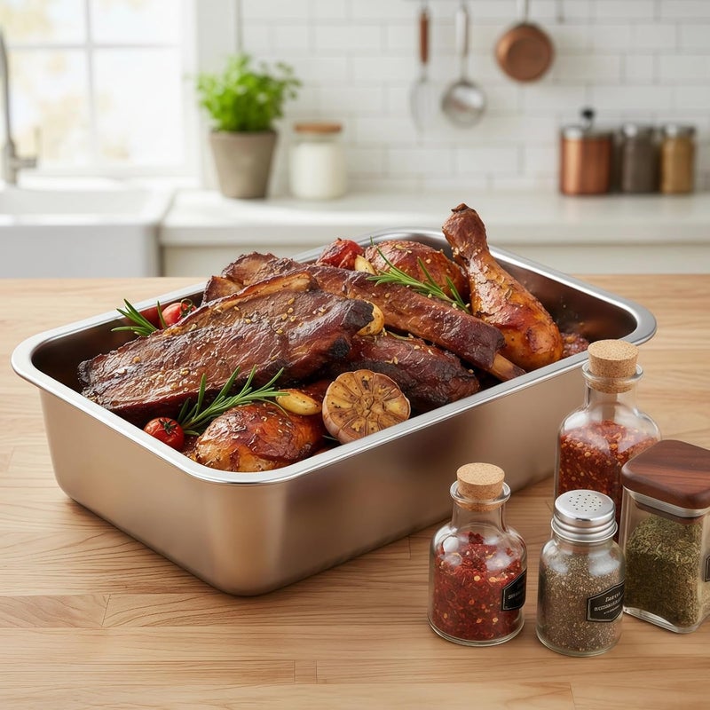 14.2 X 10.6 X 2.8 In Stainless Steel Steam Table Pan With Lid, Extra Lasagna Pan For Cooking And Baking - Image 4