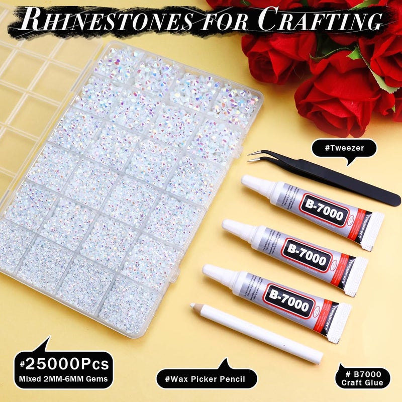 Briskbloom 25000PCS White AB Jelly Resin Rhinestones, Mixed 2MM 3MM 4MM 5MM 6MM Flatback Rhinestone for Crafts Tumblers Bags Graduation Cap Celebration Makeup Bling Decoration with B7000 Glue - Image 2