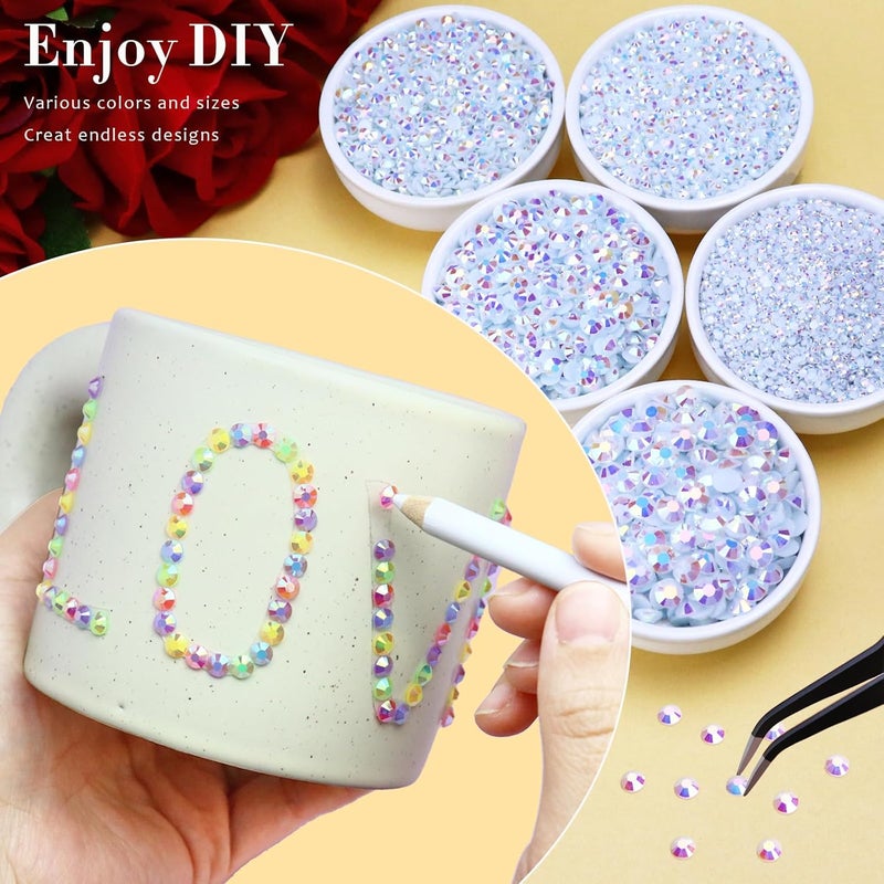Briskbloom 25000PCS White AB Jelly Resin Rhinestones, Mixed 2MM 3MM 4MM 5MM 6MM Flatback Rhinestone for Crafts Tumblers Bags Graduation Cap Celebration Makeup Bling Decoration with B7000 Glue - Image 3