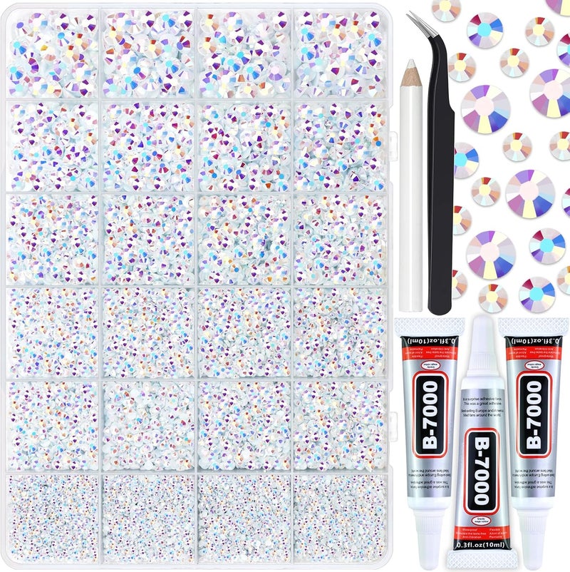 Briskbloom 25000PCS White AB Jelly Resin Rhinestones, Mixed 2MM 3MM 4MM 5MM 6MM Flatback Rhinestone for Crafts Tumblers Bags Graduation Cap Celebration Makeup Bling Decoration with B7000 Glue - Image 1