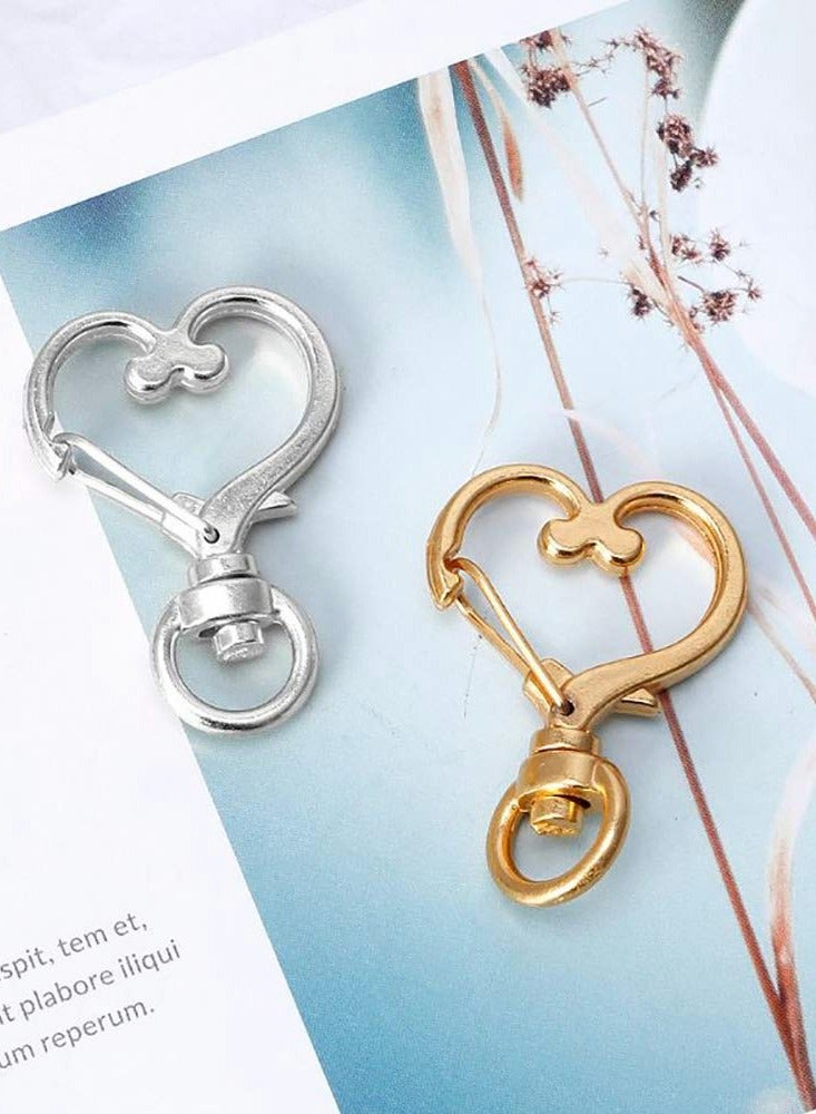 15 Pcs Heart-Shaped Alloy Swivel Lobster Claw Clasps with Key Rings - Durable Spring Snap Hooks for Crafting, DIY Projects, and Accessories - Image 2