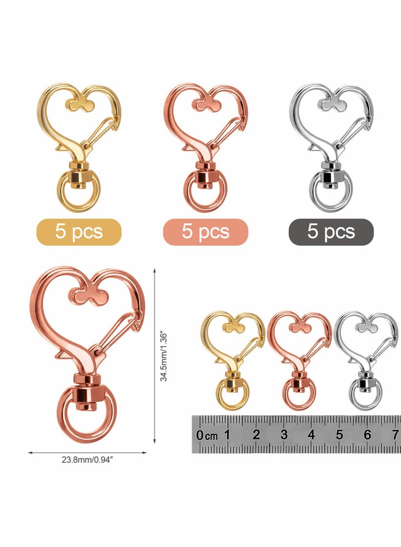 15 Pcs Heart-Shaped Alloy Swivel Lobster Claw Clasps with Key Rings - Durable Spring Snap Hooks for Crafting, DIY Projects, and Accessories - Image 3