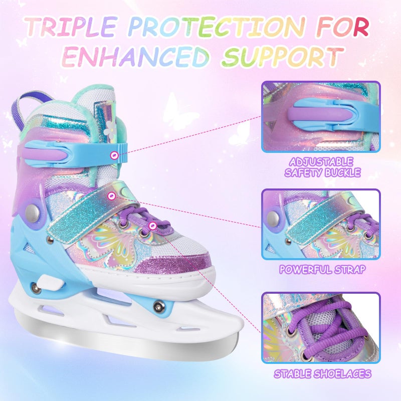 Nattork Girls Ice Skates for Kids 4 Size Adjustable Butterfly Ice Skate with Fleece Lining for Outdoor & Rink X-Small(7C-9C) Purple - Image 4
