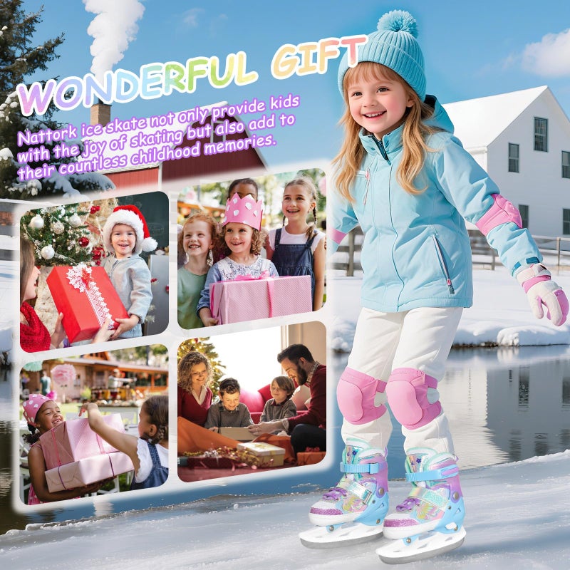 Nattork Girls Ice Skates for Kids 4 Size Adjustable Butterfly Ice Skate with Fleece Lining for Outdoor & Rink X-Small(7C-9C) Purple - Image 5