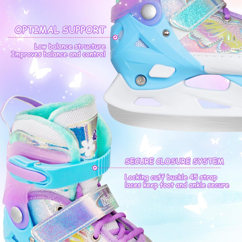 Nattork Girls Ice Skates for Kids 4 Size Adjustable Butterfly Ice Skate with Fleece Lining for Outdoor & Rink X-Small(7C-9C) Purple - Image 2