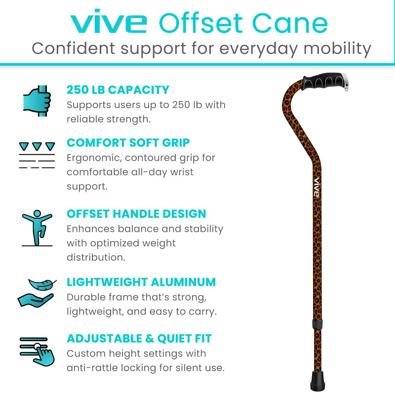 Vive Walking Cane for Women, Men, Elderly - Patented Offset Grip - Lightweight Adjustable Walking Aid with a Non-Slip Tip - Sturdy Balancing Mobility Aid for Seniors - Image 2
