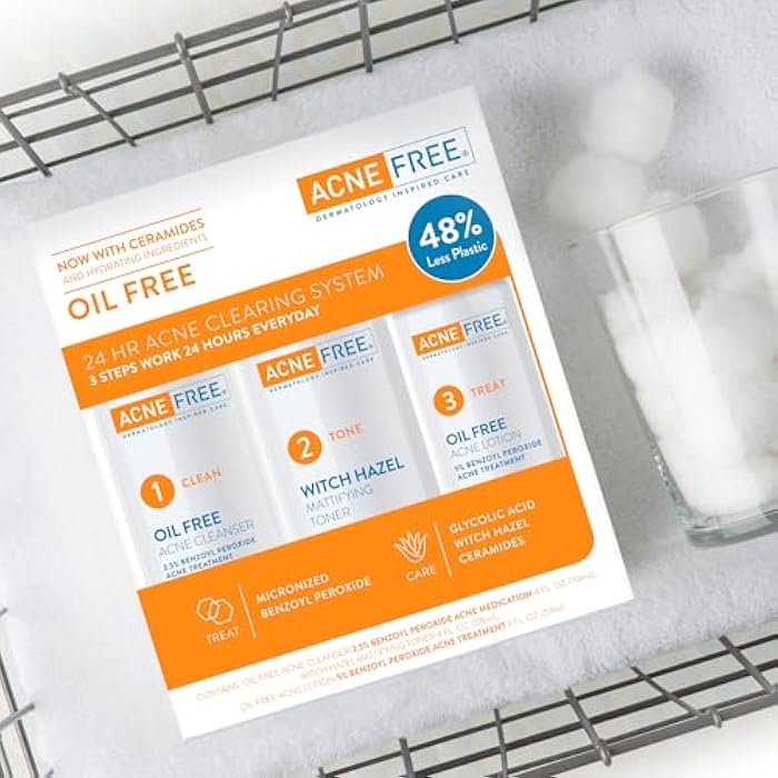 AcneFree Acne Free 3 Step 24 Hour Acne Treatment Kit - Clearing System W Oil Free Acne Cleanser, Witch Hazel Toner, & Oil Free Acne Lotion - Acne Solution W/ Benzoyl Peroxide for Teens and Adults - Original - Image 5