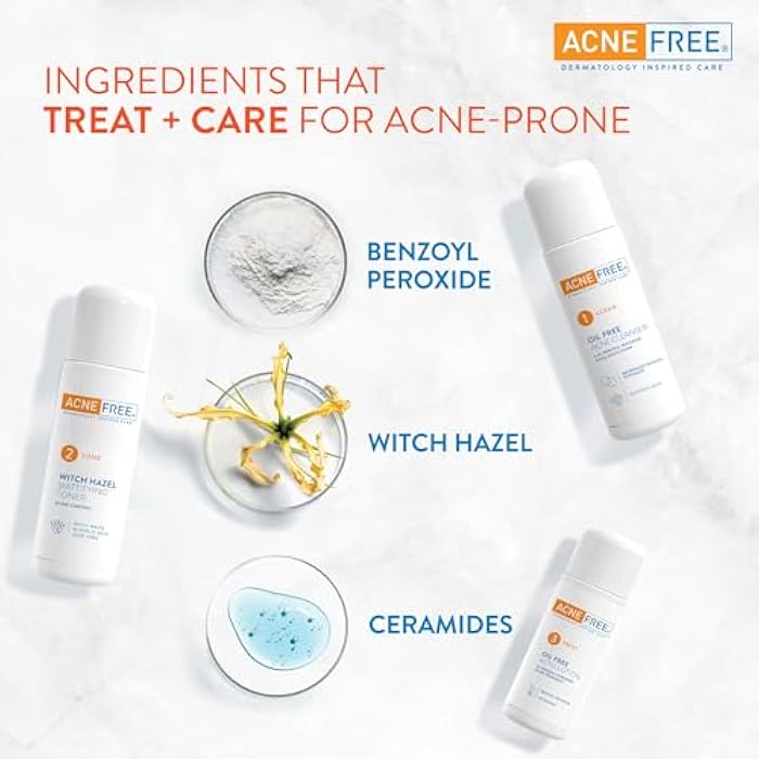 AcneFree Acne Free 3 Step 24 Hour Acne Treatment Kit - Clearing System W Oil Free Acne Cleanser, Witch Hazel Toner, & Oil Free Acne Lotion - Acne Solution W/ Benzoyl Peroxide for Teens and Adults - Original - Image 2
