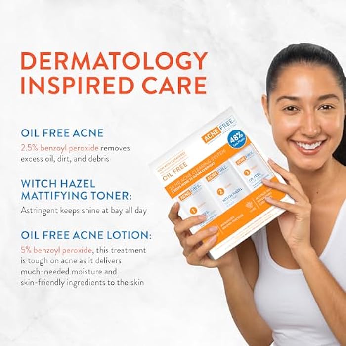AcneFree Acne Free 3 Step 24 Hour Acne Treatment Kit - Clearing System W Oil Free Acne Cleanser, Witch Hazel Toner, & Oil Free Acne Lotion - Acne Solution W/ Benzoyl Peroxide for Teens and Adults - Original - Image 3