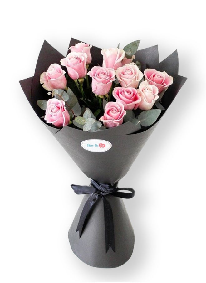 Share the Love 12 Pink Roses - Fresh Flower 