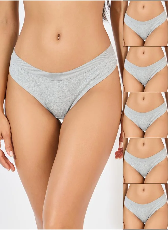 Styli Pack of 5 - Solid Cotton Rib Thong