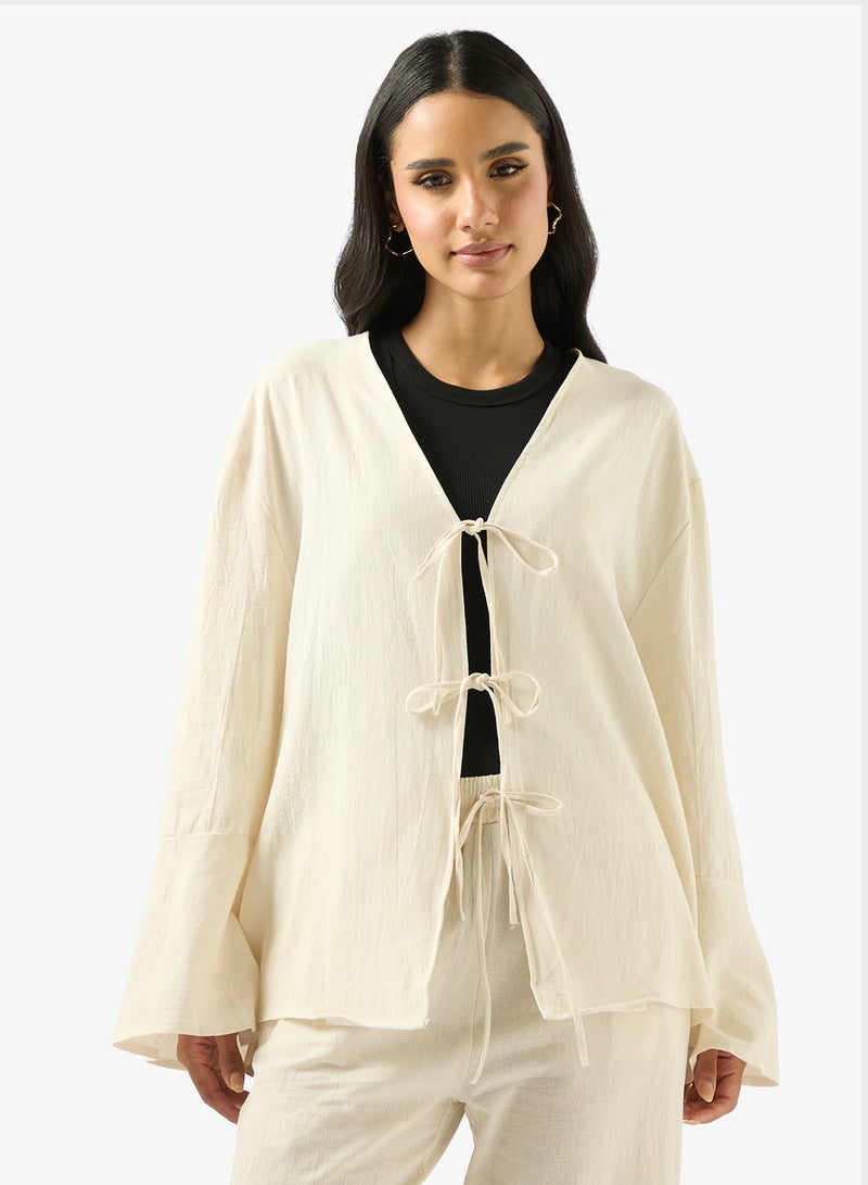 جينجر طقم بلوزة وبنطلون بقصة مريحة ورباط - Image 3