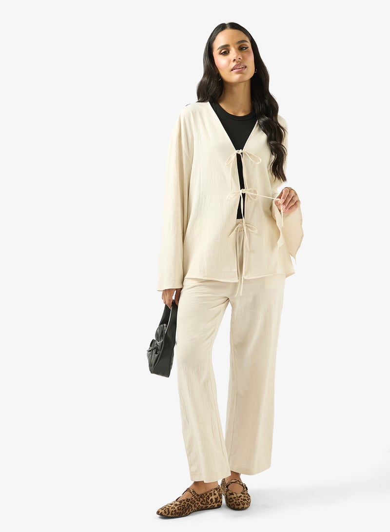 جينجر طقم بلوزة وبنطلون بقصة مريحة ورباط - Image 5