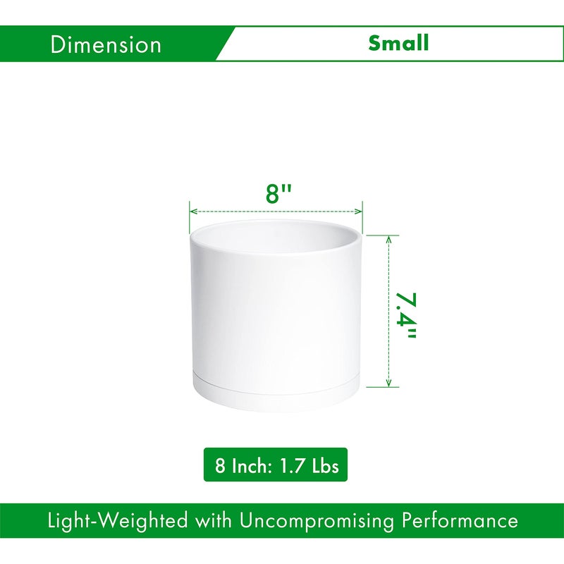 D'vine Dev 8 Inch Plastic Planter Pots for Plant Pot with Drainage Hole and Seamless Saucers, White Color, 74-X-A-1 - Image 2