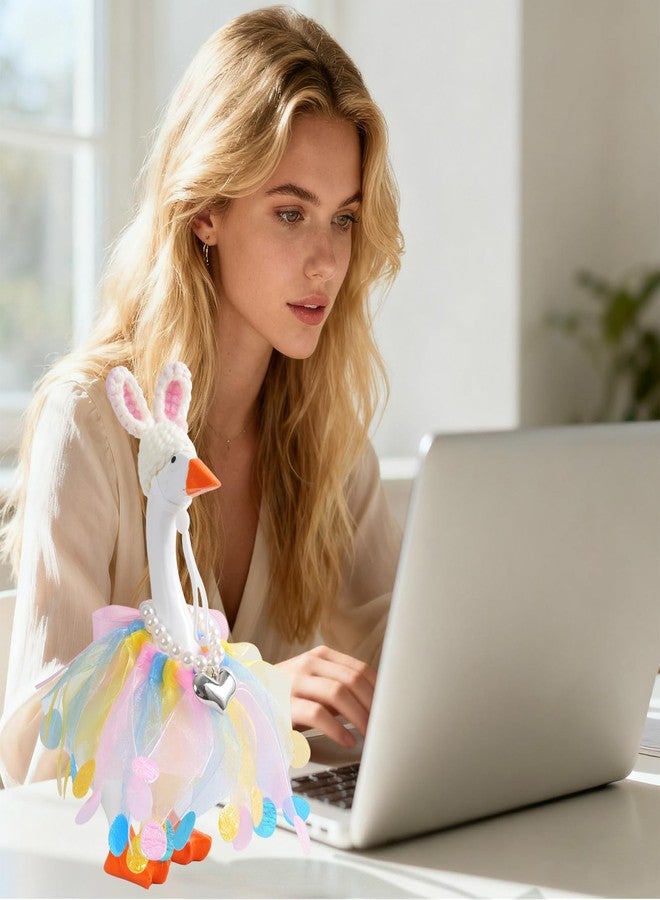 مجموعة ملابس أوزة مكتبية من 3 قطع مقاس 7 بوصات من linastu، ملابس أوزة مكتبية صغيرة مع قبعة أرنب محبوكة، وقلادة على شكل قلب، وفستان توتو لتمثال أوزة مغناطيسي (عيد الفصح) - Image 4