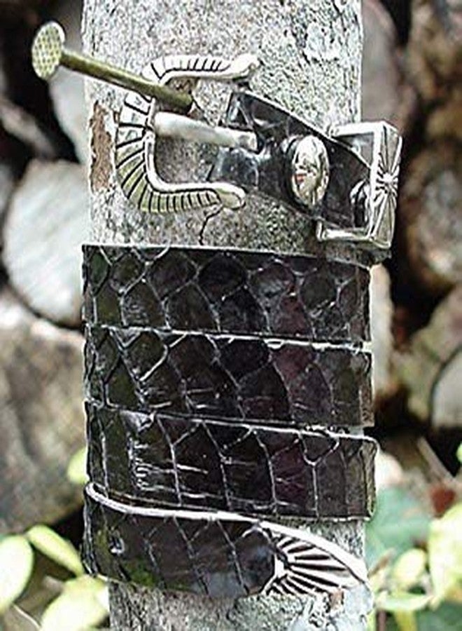 Western Hatband Hat Band Black Genuine Snake Skin with 3 Pc Buckle Set