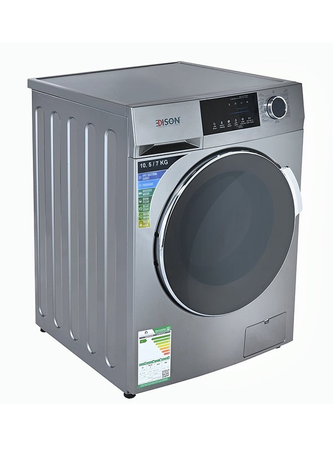 اديسون غسالة ملابس أوتوماتيك إديسون كومبو، تحميل أمامي، 10.5 كجم، 15 برنامج، انفرتر، EDSFD10507 - فضي - Image 1