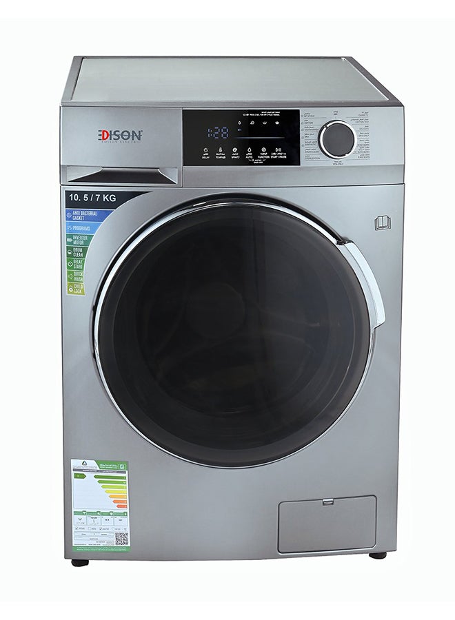 اديسون غسالة ملابس أوتوماتيك إديسون كومبو، تحميل أمامي، 10.5 كجم، 15 برنامج، انفرتر، EDSFD10507 - فضي - Image 2
