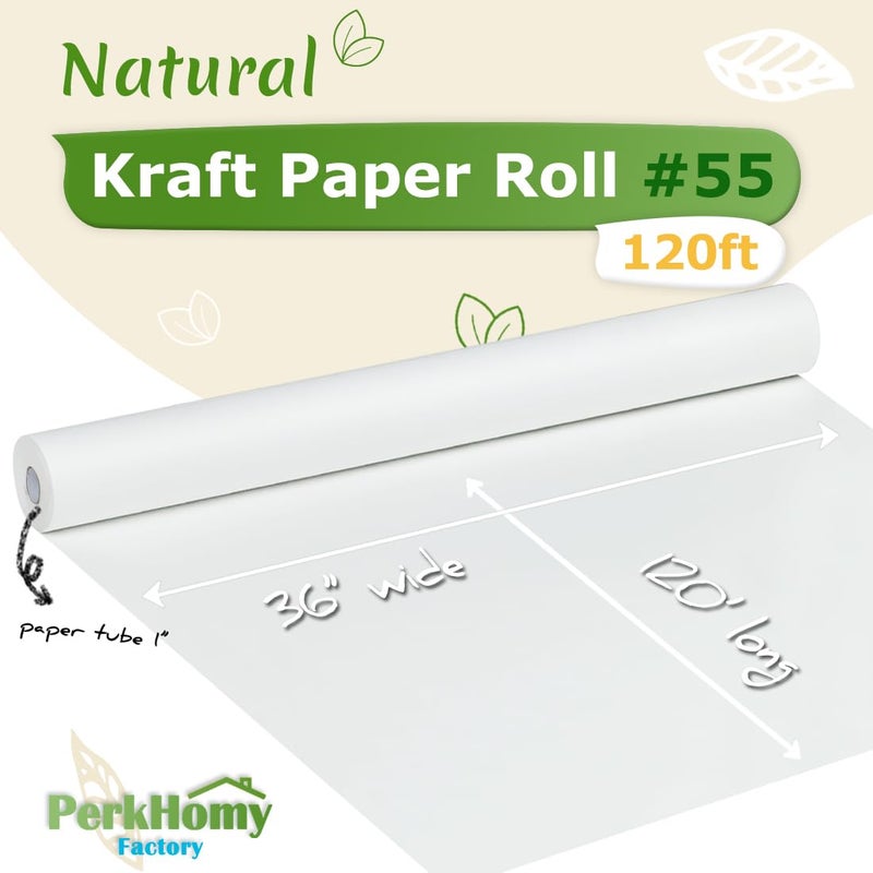 PH PERKHOMY PerkHomy 36" x 1,440" (120') White Kraft Paper Roll for Craft Bulletin Board Paper Art Table Covering Crafting Gift Wrapping Bouquet Packing Parcel 80GSM 55LB (White, 36" x 120') - Image 2