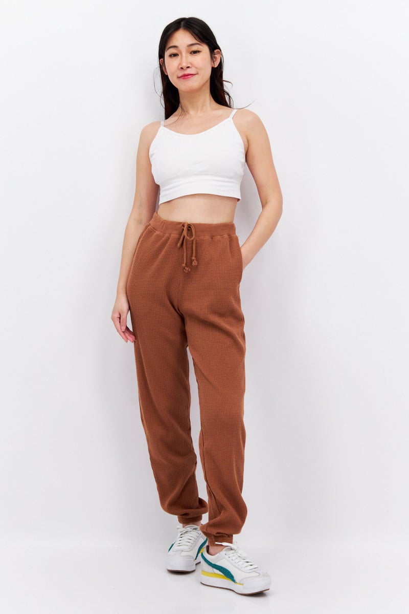 Sage Collective Women Regular Fit Textured Sweatpants, Brown  - Image 3