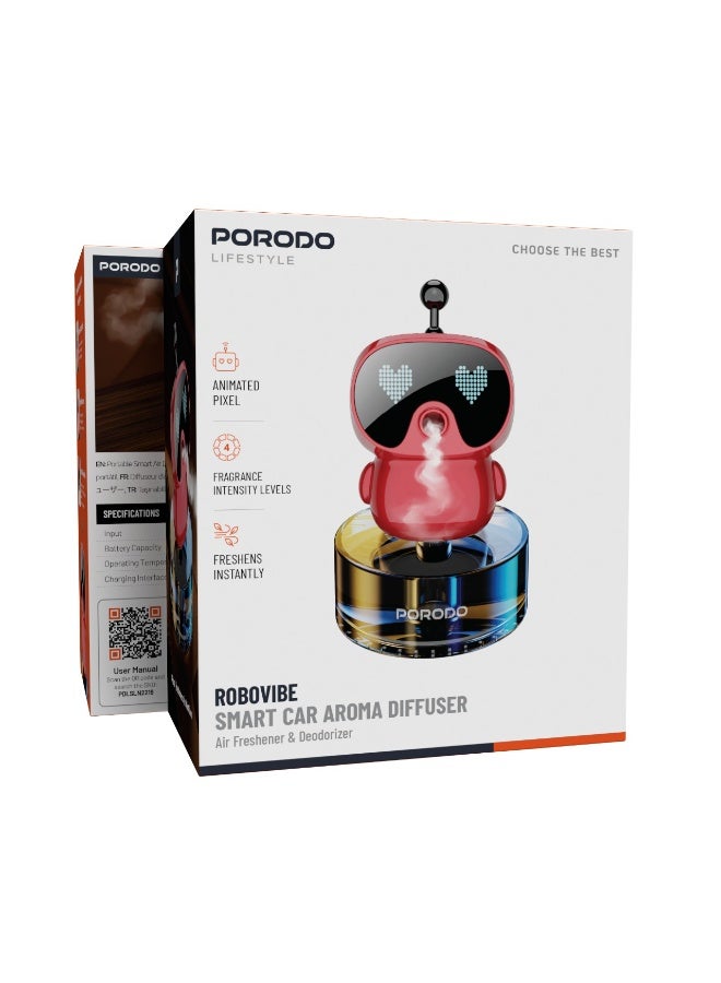 بورودو روبوفايب، معطر جو ذكي للسيارة مع 4 مستويات لكثافة العطر وبكسل متحرك / معطر جو ومزيل للروائح / سعة خزان الزيت 50 مل / عطر عالي الجودة / ينعش على الفور - أحمر - Image 2
