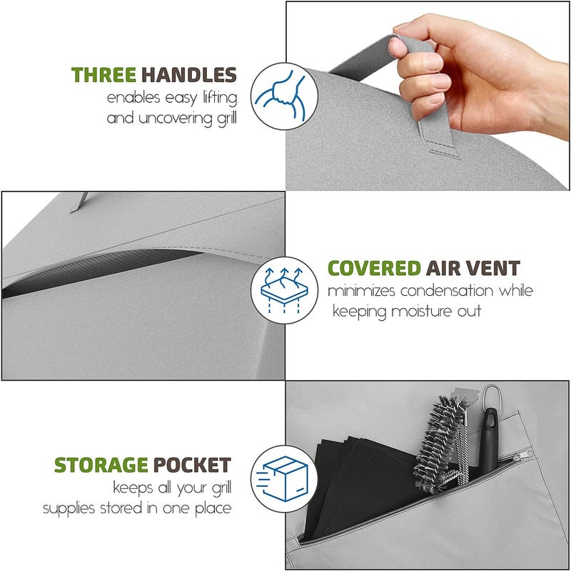 Nestl BBQ Grill Cover, Heavy Duty Grill Covers - Waterproof Gas Grill Covers, UV & Fade Resistant Barbecue Grill Cover with Front Zipper Pocket, 6 Grill Mats & BBQ Brush - 32 Inch, Gray - Image 4