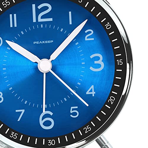 Peakeep Loud Alarm Clock for Heavy Sleepers Adults, Metal 4.5 Inches Twin Bell Battery Operated Analog Alarm Clocks for Bedrooms Decoration (Jewel Blue) - Image 3