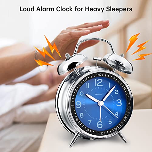 Peakeep Loud Alarm Clock for Heavy Sleepers Adults, Metal 4.5 Inches Twin Bell Battery Operated Analog Alarm Clocks for Bedrooms Decoration (Jewel Blue) - Image 2