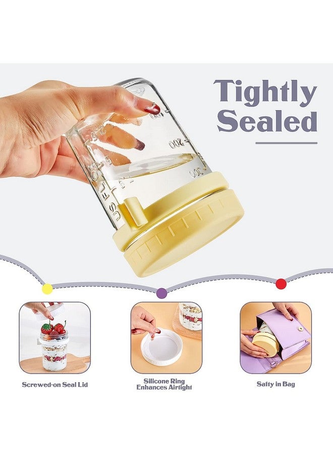 Ash & Roh 350 ml Overnight Oats Containers with Lids and Spoons, Glass Mason Jars for Overnight Oats Leak Proof Oatmeal Container Great for Cereal Fruit Vegetable Milk Salad Yogurt (Yellow 1) - Image 5