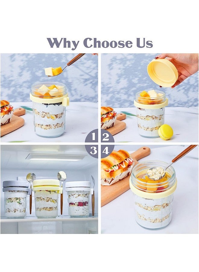 Ash & Roh 350 ml Overnight Oats Containers with Lids and Spoons, Glass Mason Jars for Overnight Oats Leak Proof Oatmeal Container Great for Cereal Fruit Vegetable Milk Salad Yogurt (Yellow 1) - Image 3