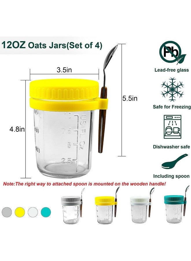 Ash & Roh 350 ml Overnight Oats Containers with Lids and Spoons, Glass Mason Jars for Overnight Oats Leak Proof Oatmeal Container Great for Cereal Fruit Vegetable Milk Salad Yogurt (Yellow 1) - Image 4