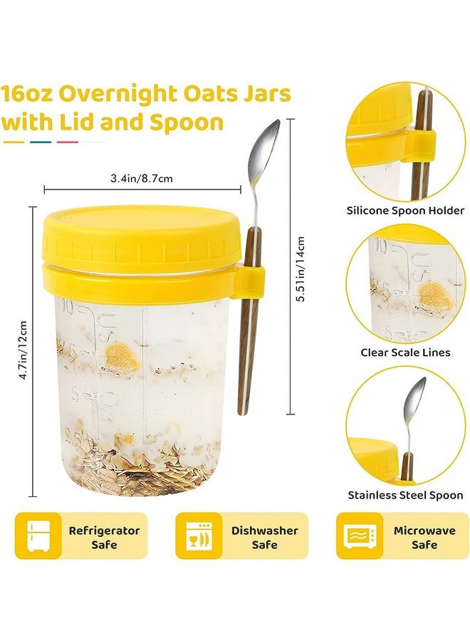 Ash & Roh 350 ml Overnight Oats Containers with Lids and Spoons, Glass Mason Jars for Overnight Oats Leak Proof Oatmeal Container Great for Cereal Fruit Vegetable Milk Salad Yogurt (Yellow 1) - Image 2