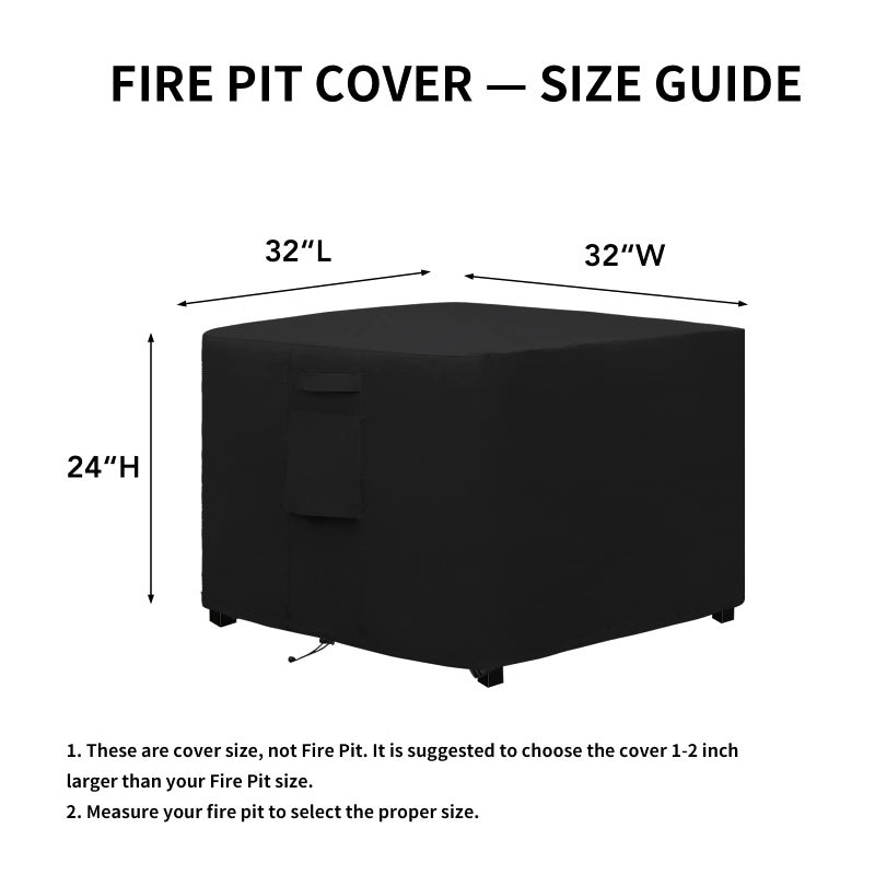 Easy-Going Outdoor Fire Pit Cover Square 32"Lx32"Wx24"H, Durable Outdoor Gas Firepit Cover, Waterproof and Weatherproof Cover for Fire Pit, Black - Image 2