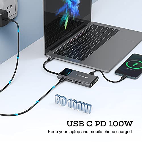 NOVOO 9in1 ProUSB C Multiport 4K HDMI VGA Ethernet 1000Mbps, 100W PD Charging, 3 USB3.0, SD/TF Slots, Thunderbolt 3 Laptop Dock for MacBook, Windows Laptops, Dark Grey, (NVHUBSN09PLX) - Image 4