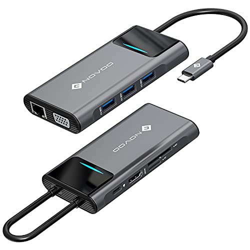 NOVOO 9in1 ProUSB C Multiport 4K HDMI VGA Ethernet 1000Mbps, 100W PD Charging, 3 USB3.0, SD/TF Slots, Thunderbolt 3 Laptop Dock for MacBook, Windows Laptops, Dark Grey, (NVHUBSN09PLX) - Image 1