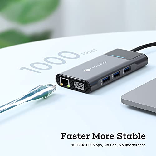 NOVOO 9in1 ProUSB C Multiport 4K HDMI VGA Ethernet 1000Mbps, 100W PD Charging, 3 USB3.0, SD/TF Slots, Thunderbolt 3 Laptop Dock for MacBook, Windows Laptops, Dark Grey, (NVHUBSN09PLX) - Image 5