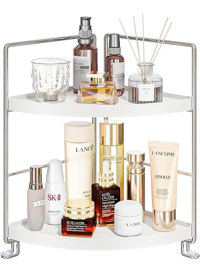 vesus 2-Tier Corner Storage Shelf, Bathroom Organizer Countertop, Cosmetics Makeup Organizer Holder, Kitchen Spice Rack, Silver - Image 1