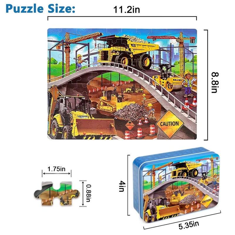 LELEMON Puzzles for Kids Ages 4-8,Construction Site 100 Piece Puzzles for Kids,Educational Kids Puzzles Jigsaw Puzzles in a Metal Box,Children 100 Piece Puzzle Games Puzzle Toys for Girls and Boys - Image 2