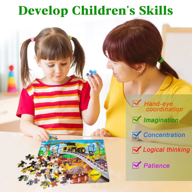 LELEMON Puzzles for Kids Ages 4-8,Construction Site 100 Piece Puzzles for Kids,Educational Kids Puzzles Jigsaw Puzzles in a Metal Box,Children 100 Piece Puzzle Games Puzzle Toys for Girls and Boys - Image 3