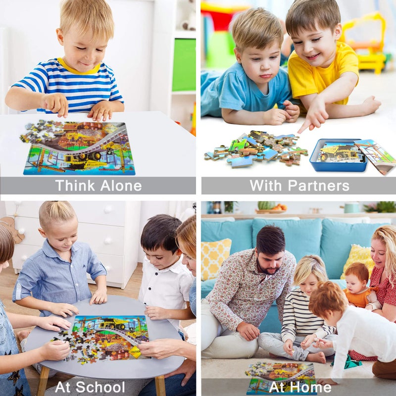 LELEMON Puzzles for Kids Ages 4-8,Construction Site 100 Piece Puzzles for Kids,Educational Kids Puzzles Jigsaw Puzzles in a Metal Box,Children 100 Piece Puzzle Games Puzzle Toys for Girls and Boys - Image 4