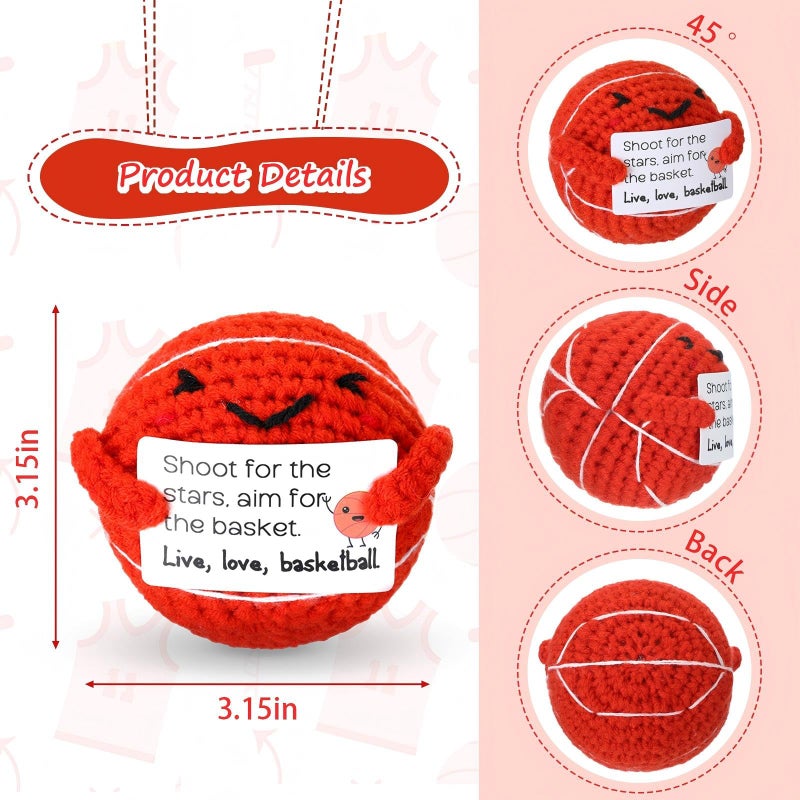 Motionchic 12 Pcs Christmas Basketball Gifts Bulk Handmade Crochet Basketballs with Positive Cards for Team Coach Coworker Friend Birthday Holiday Party Favors Home Decor Supplies - Image 2