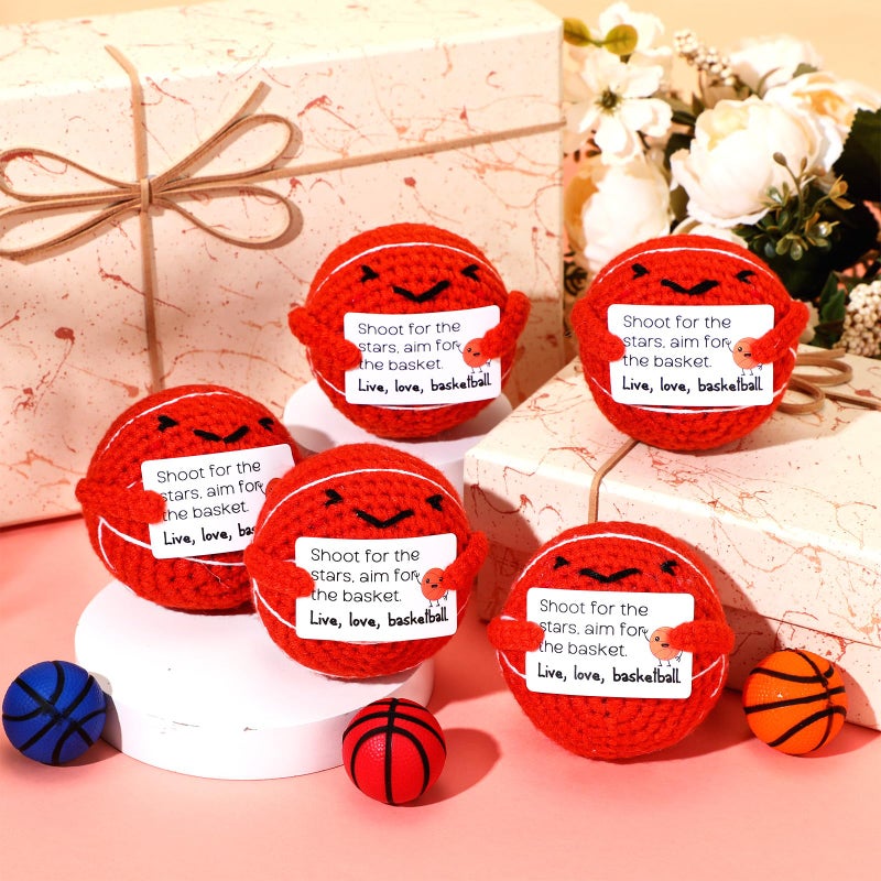 Motionchic 12 Pcs Christmas Basketball Gifts Bulk Handmade Crochet Basketballs with Positive Cards for Team Coach Coworker Friend Birthday Holiday Party Favors Home Decor Supplies - Image 4