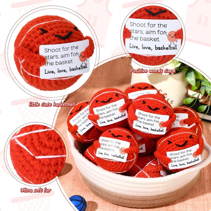 Motionchic 12 Pcs Christmas Basketball Gifts Bulk Handmade Crochet Basketballs with Positive Cards for Team Coach Coworker Friend Birthday Holiday Party Favors Home Decor Supplies - Image 3
