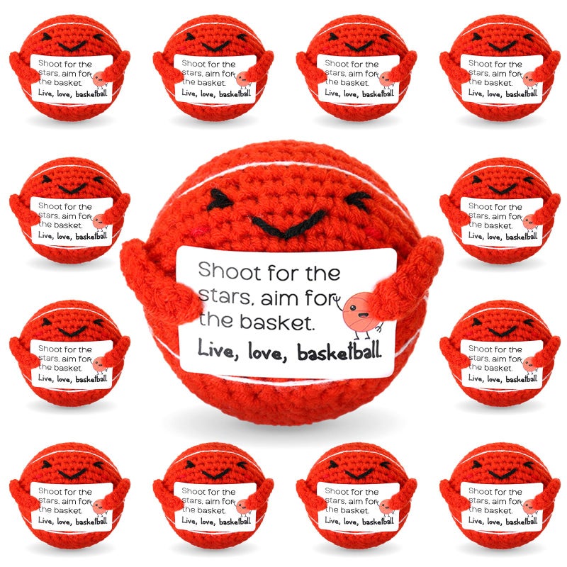 Motionchic 12 Pcs Christmas Basketball Gifts Bulk Handmade Crochet Basketballs with Positive Cards for Team Coach Coworker Friend Birthday Holiday Party Favors Home Decor Supplies - Image 1
